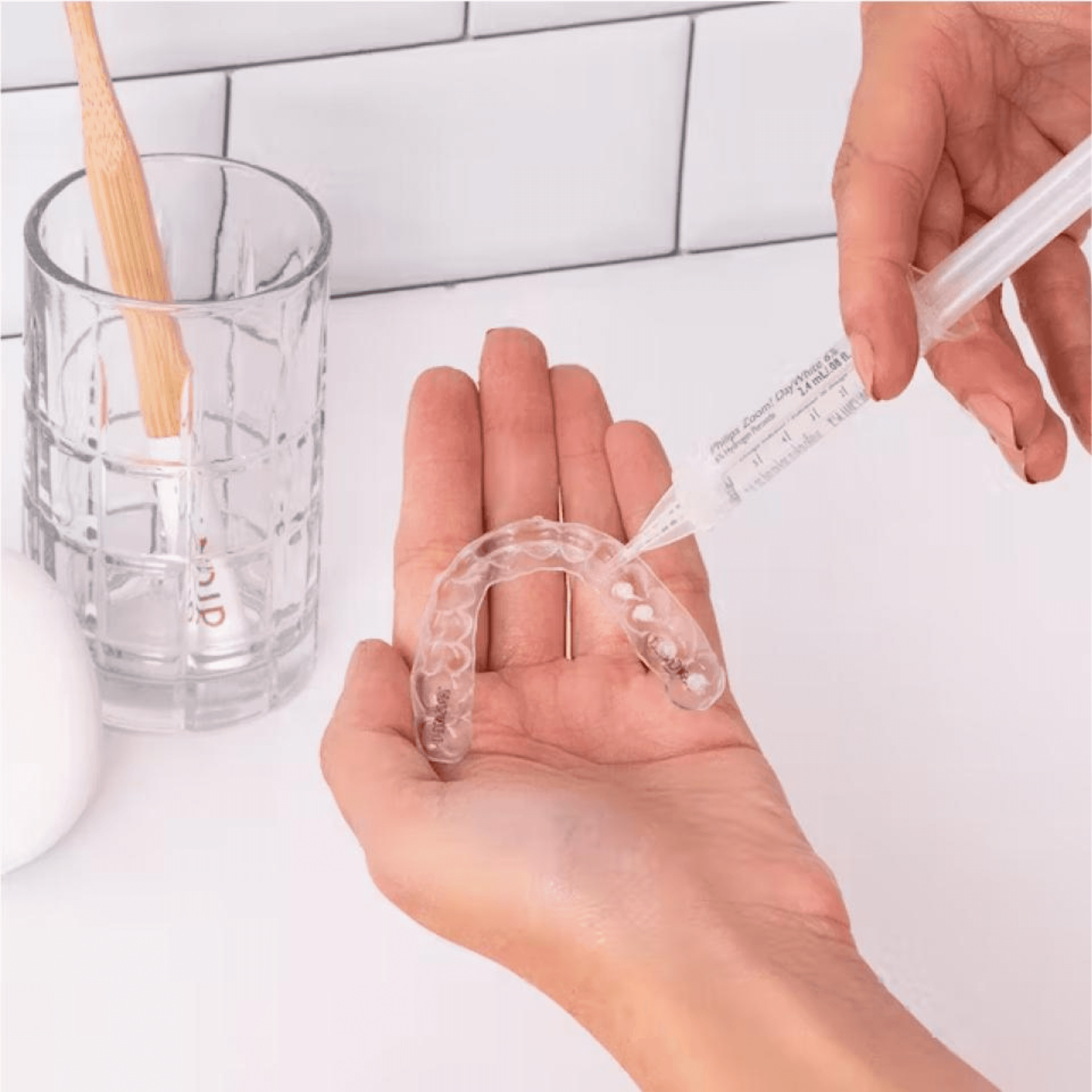 Detailed tooth whitening clinic process illustration